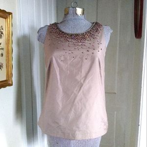 J. CREW Tan Beaded Neckline Sleeveless Top